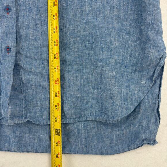 Soft Surroundings Linen Tunic Shirt Dress Size M Blue Button Front Long Sleeve - Picture 9 of 10